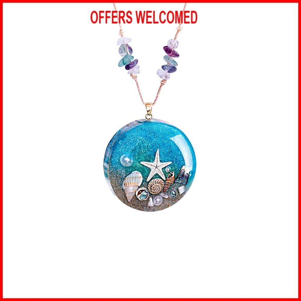 Ocean Theme Resin Pendant Necklace Starfish Seashell Adjustable Chain Boho Chic - Picture 1 of 8